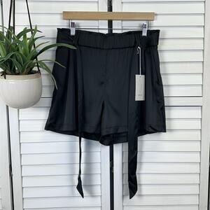 New‎ Joie Black Satin Short Elastic Waist Pull On Tie Front Belt Size 10
